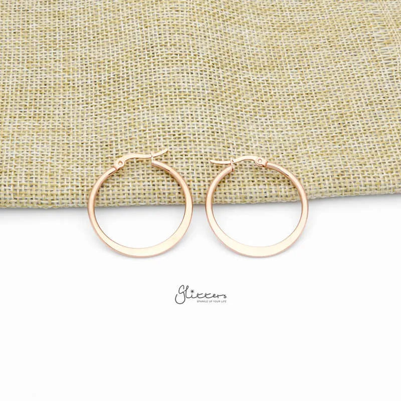 Stainless Steel Plain Flat Hoop Earrings - Rose Gold
