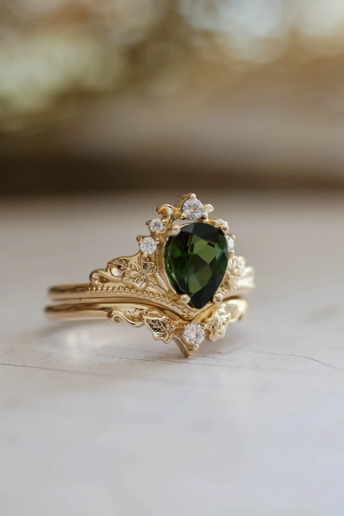 Tourmaline and diamonds engagement ring, green stone proposal ring / Ariadne