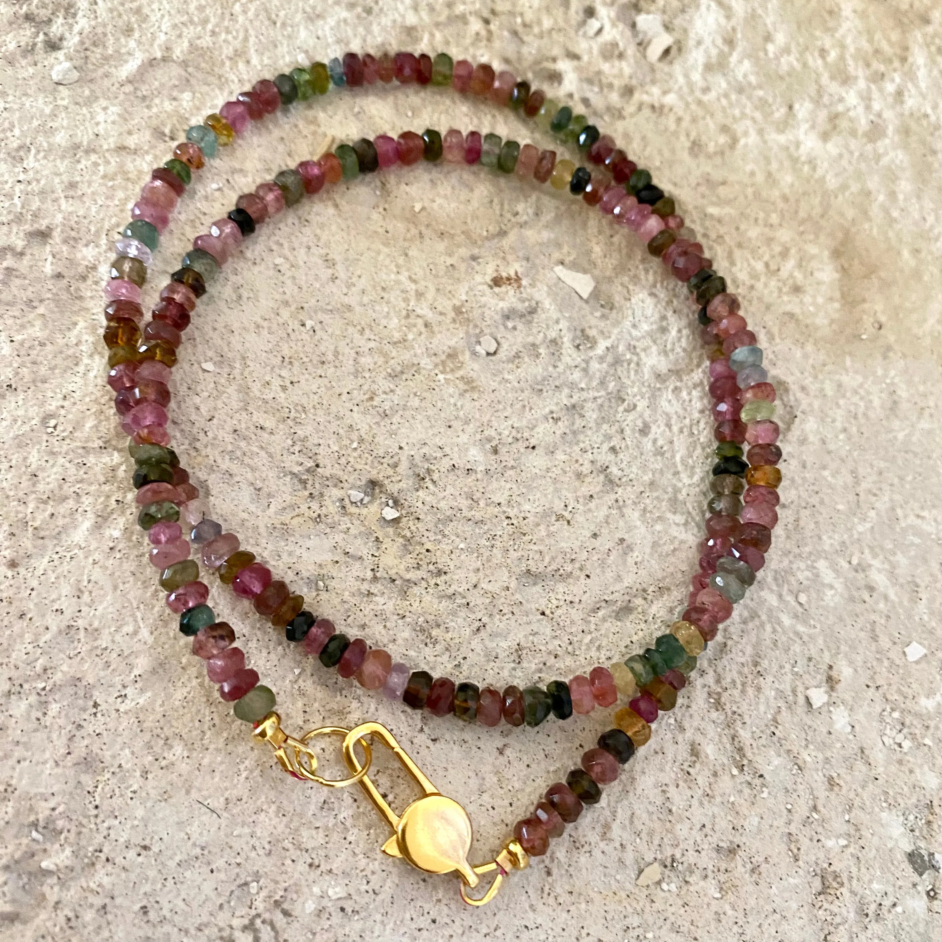 Watermelon Multi Color Tourmaline Necklace, Gold Vermeil Plated Silver, 19inches, October Birthstone