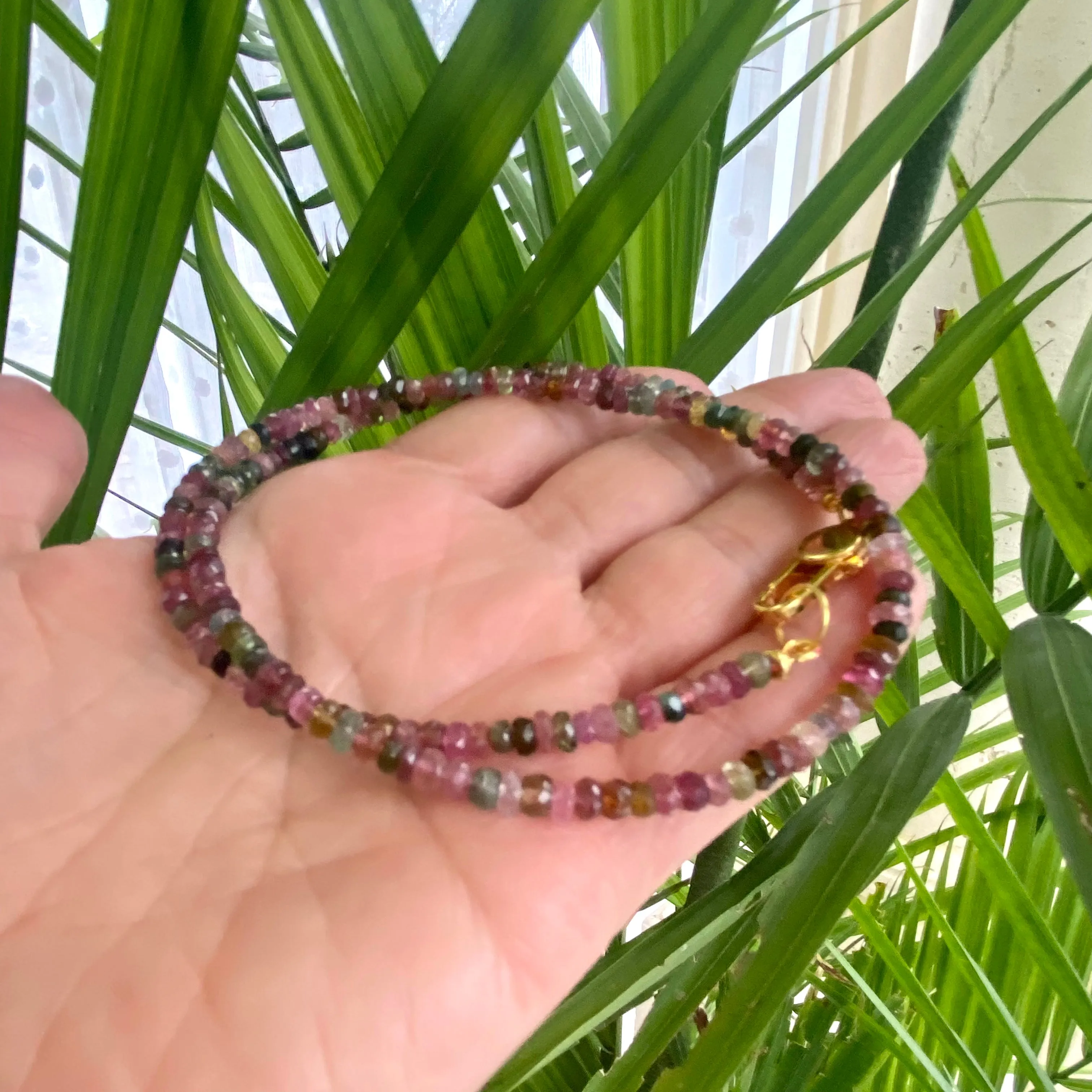 Watermelon Multi Color Tourmaline Necklace, Gold Vermeil Plated Silver, 19inches, October Birthstone