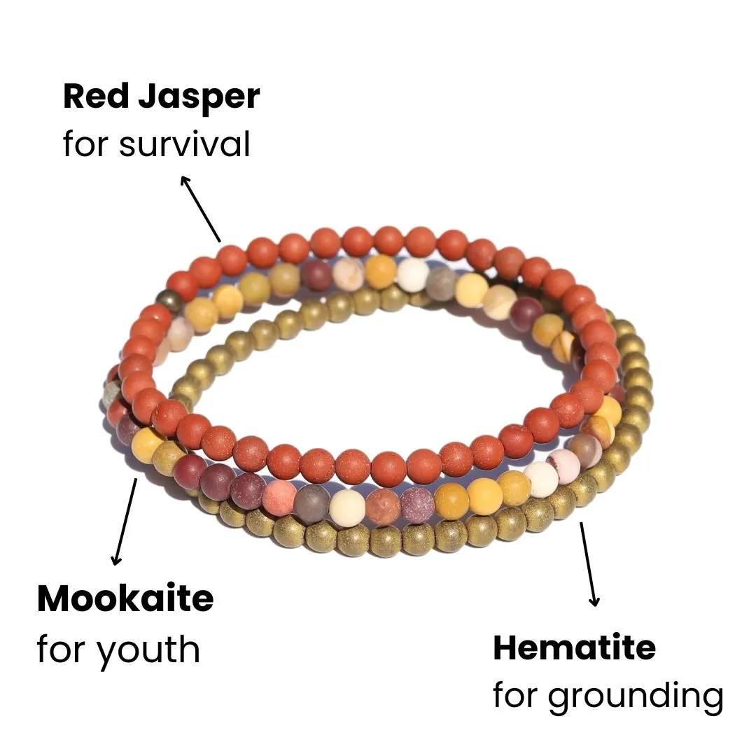 Youth Matte Red Jasper Mookaite & Hematite Bracelet Set