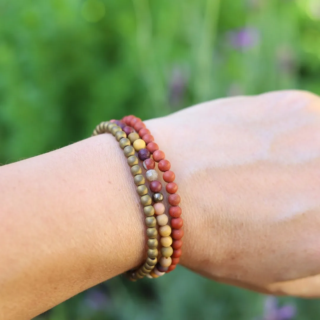 Youth Matte Red Jasper Mookaite & Hematite Bracelet Set